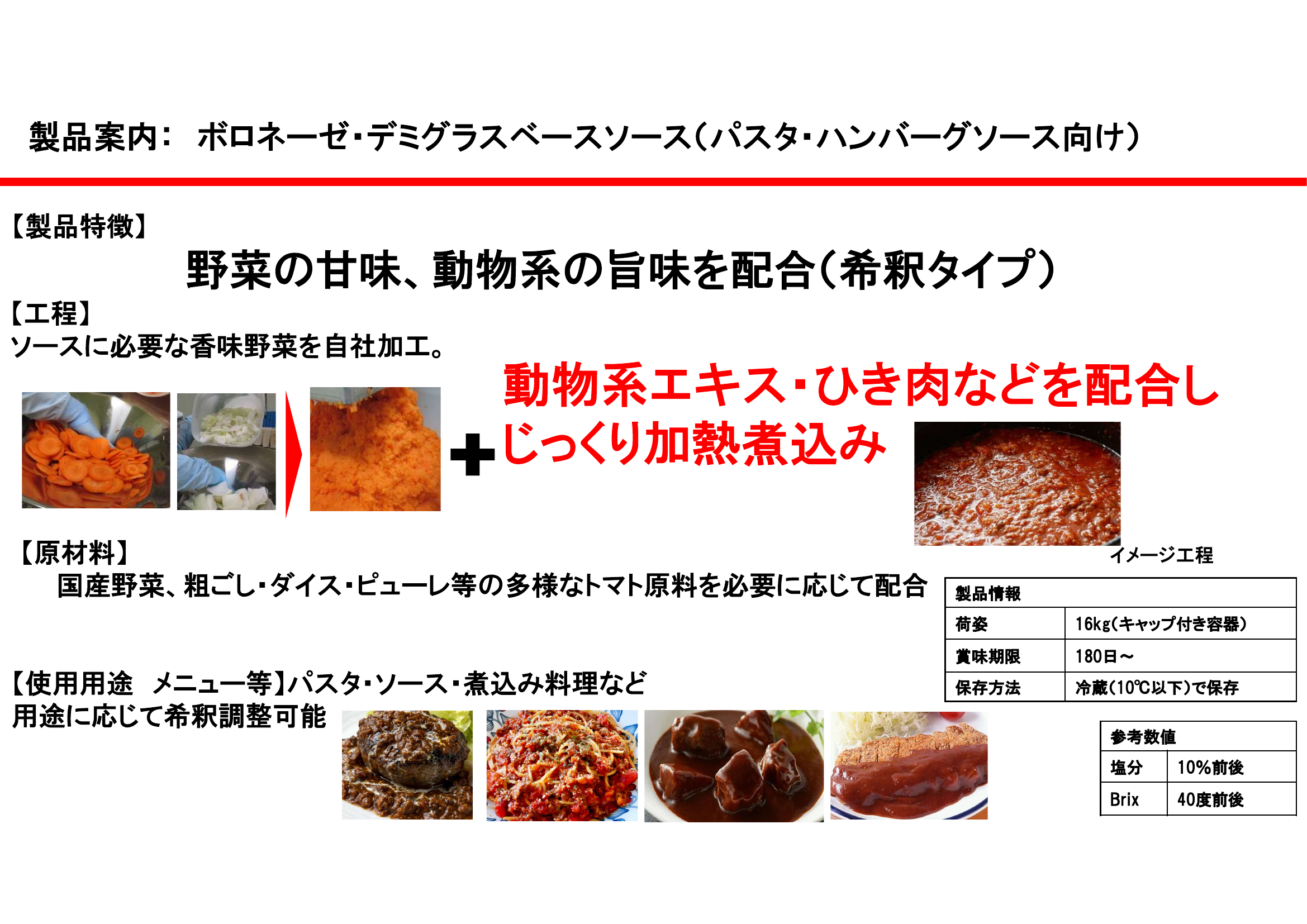 ボロネーゼ・デミグラスベースソース（パスタ・ハンバーグソース向け）